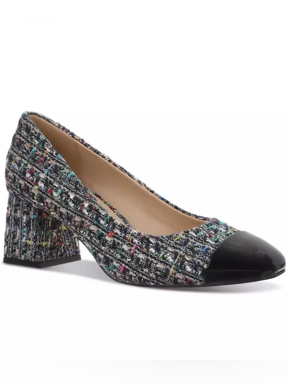 Classic Black-Tip Tweed Block Heel Pumps